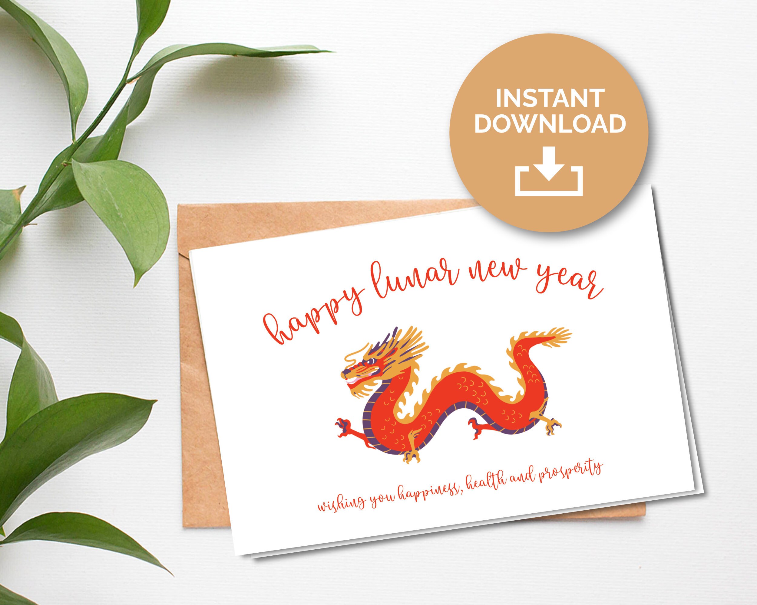 Printable 2024 Lunar New Year Card, Year of the Dragon Chinese New Year ...