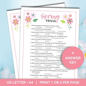 Spring trivia game, printable tea party game, spring trivia quiz, garden club green thumb trivia, easter trivia game, spring party trivia