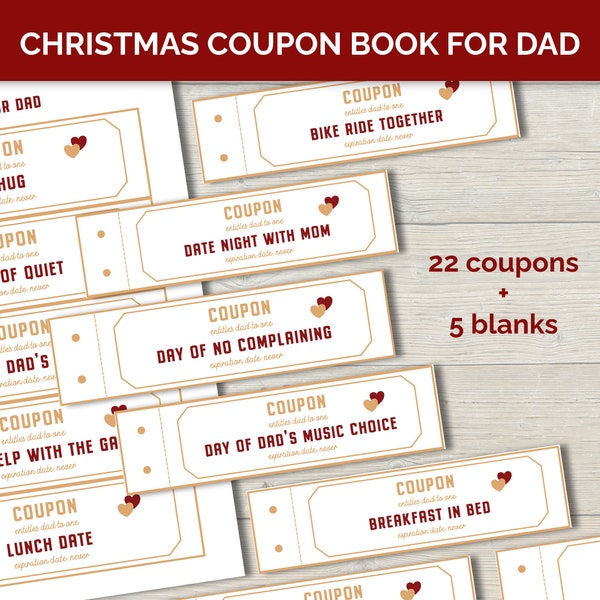 coupon book for dad, meaningful dad gift from kids, printable christmas coupons, dad birthday gift daughter son, blank coupon book xmas gift