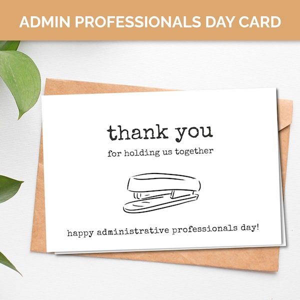 Administrative professionals day card, printable thank you card to give to your virtual assistant, school secretary or other admin staff