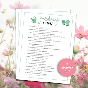Juego de trivia sobre jardinería, divertido cuestionario de jardinería para adultos para jugar en el Día de la Madre, Pascua o como un juego de fiesta en el jardín de primavera, trivia de pulgar verde