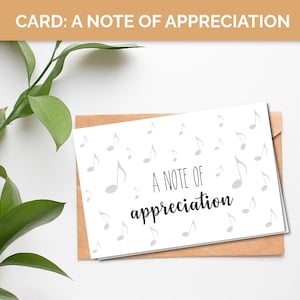 Carte imprimable : une note d'appréciation, note de musique carte de remerciement professeur, merci cadeau professeur de piano, carte d'appréciation professeur de musique