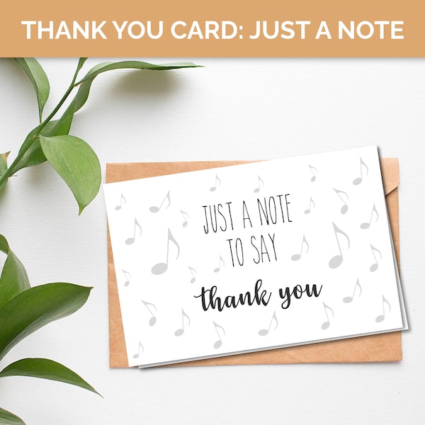 Printable music note thank you card, teacher appreciation, music teacher gift, piano teacher gift, teacher retirement, card digital down