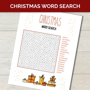 Christmas word search printable game, christmas word games, winter holiday games, Christmas family game night, christmas family reunion game