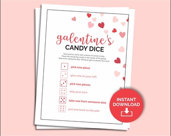 Galentine’s Printable Candy Dice Game, Valentine’s Day Party Game for Friends, Girls Night Game, valentine candy game, galentine dice game