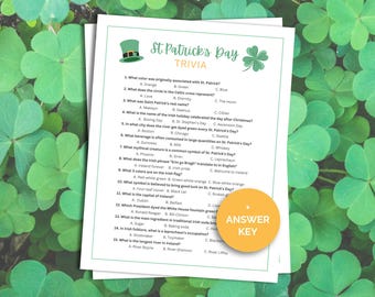 St patricks day trivia game, irish trivia game, st paddys day trivia questions, St Patricks day party game, office game, game for seniors