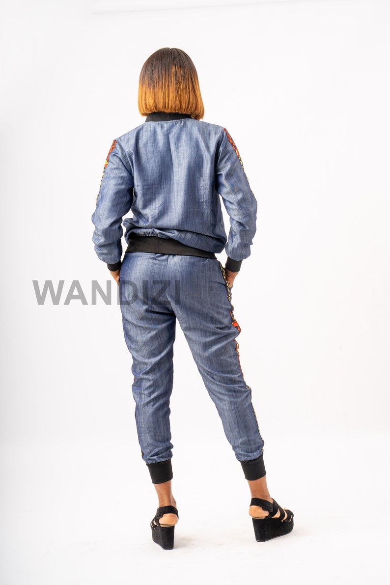 denim jacket and jogger pants