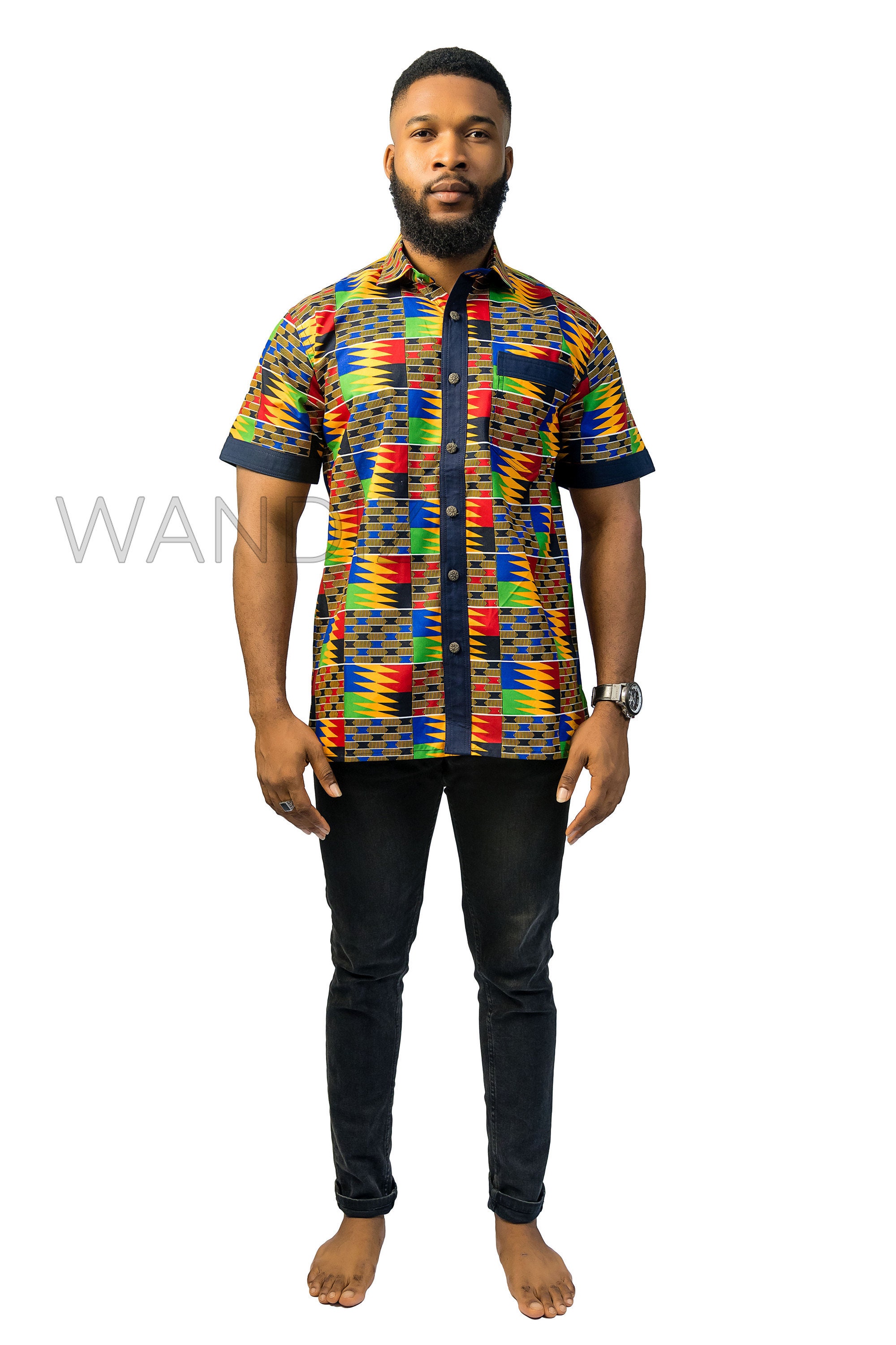 Kente Shirt with black detailing Colorful shirt African Men | Etsy