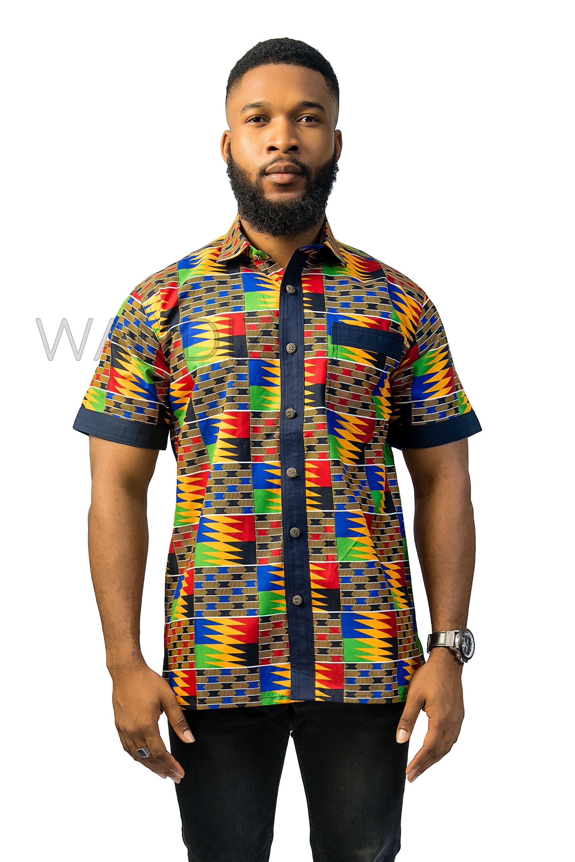 Kente Shirt with black detailing Colorful shirt African Men | Etsy