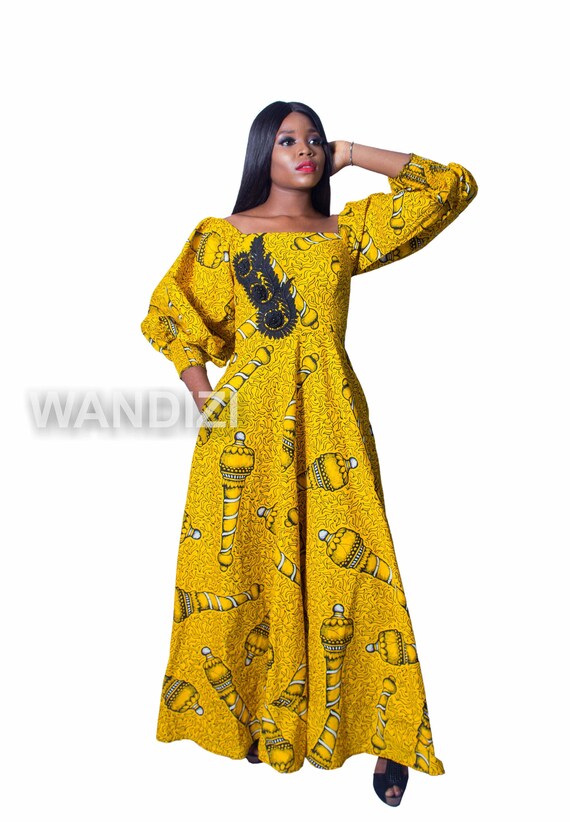 yellow african print dress