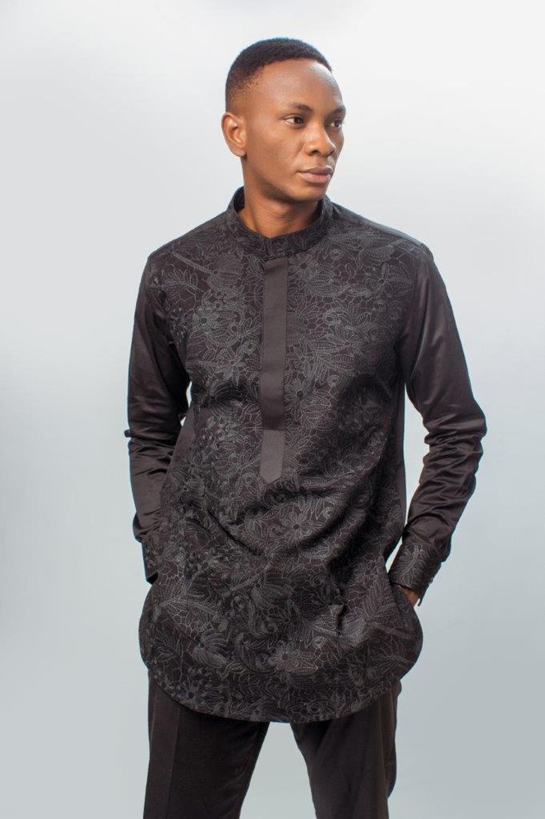 Embroidered Black Dress Shirt African Men Shirt African Mens Etsy