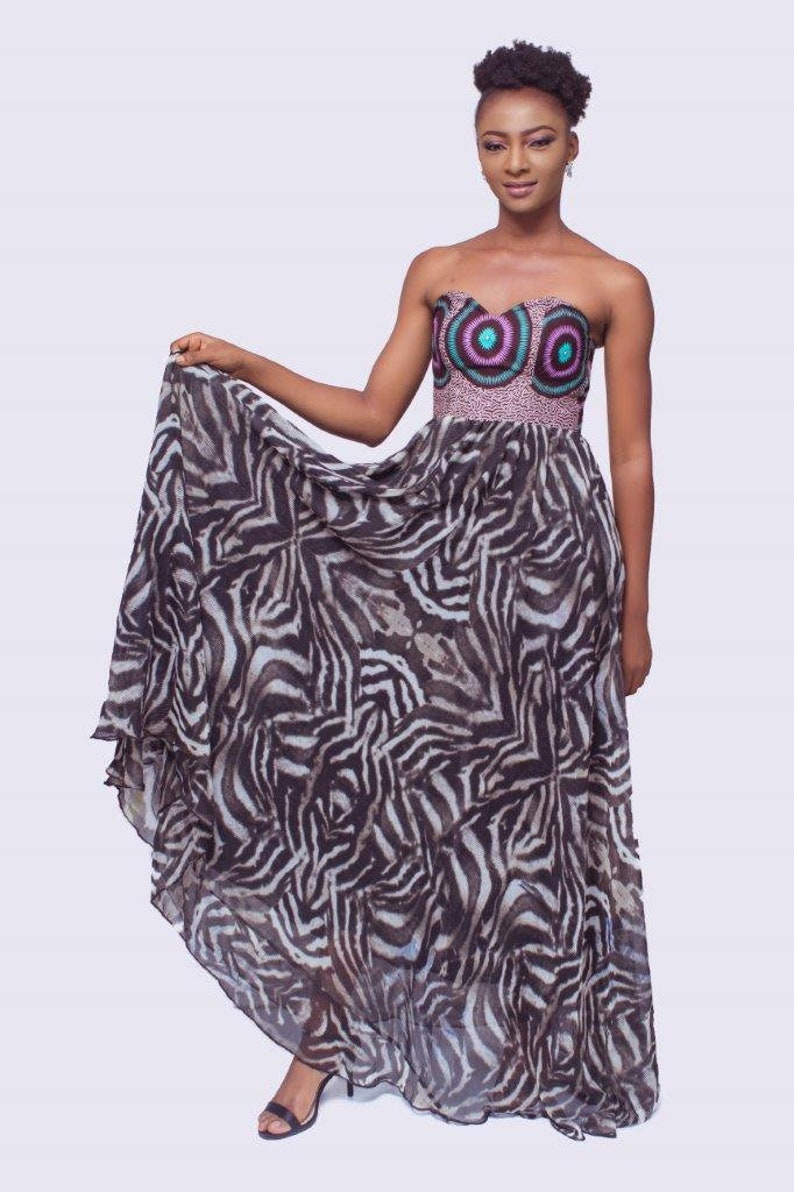 African Ball Gowns Ankara Dress with Chiffon African Prom Dress Ankara Ball Gowns Ankara and Chiffon Maxi Dress Strapless African Dress