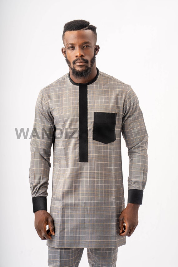 Glen Check Gray African Suit With Velvet Accents African Men | Etsy