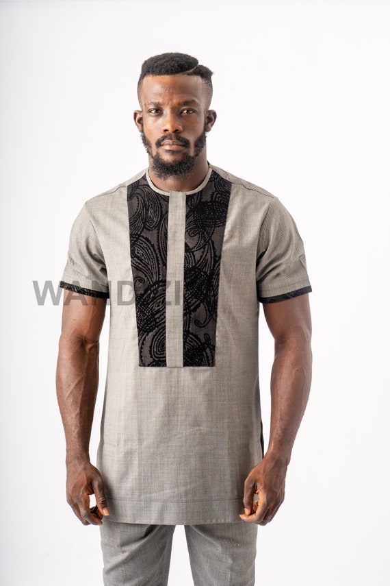 Gray Kaftan with Black Accents African Men Clothing African | Etsy