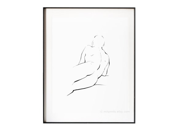 Nude Sketch Nude Art Nude Line Drawing Nude Male Black And White Nude Ink Drawing Simple Art Male Art Bedroom Wall Art Art Print