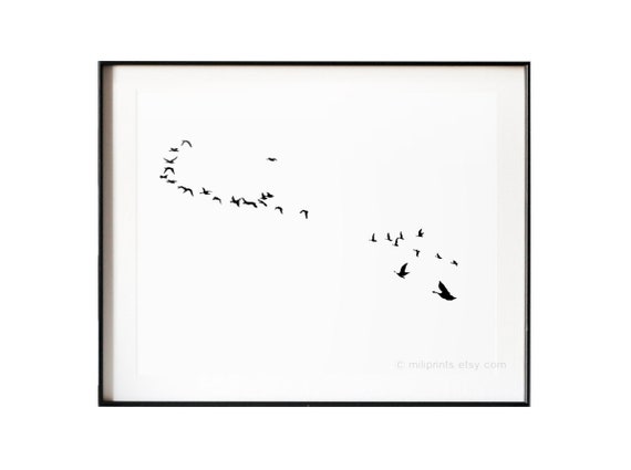 Dessin Doiseau Vol Des Oiseaux Art Mural Grande Impression Dart Au Dessus De Lit Art Du Troupeau Doies Noir Et Blanc Lart Doie Vol Doie