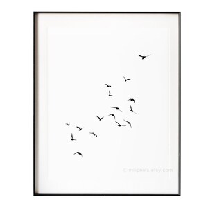 Oiseaux Art Print Vol De Goeland Art Mural Blanc Noir Etsy