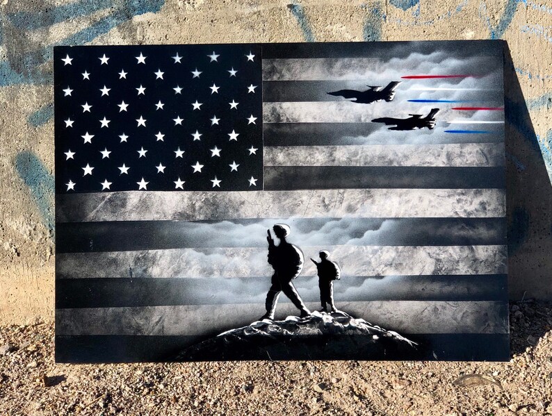 B&W American Flag Spray Painting / Spray Paint Art /American Etsy