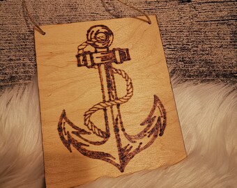 Wooden sign decoration sign with anchor fire painting sayings wood text gift wedding birth