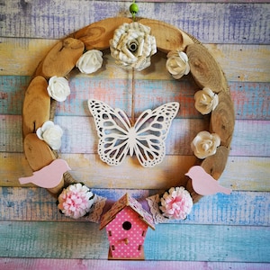 Door Wreath Birds Wreath Wall Decoration Spring Wreath with Paper Roses Roses Flowers Autumn Summer Decoration Branch Discs Wedding