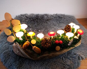 Herbst Leuchtende Pilze auf Treibholz LED Licht Baum Holzscheibe Natur Wurzel Dekoration