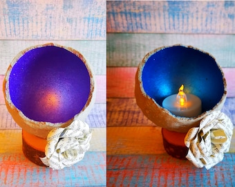 Candle holder concrete ball paper rose dragon egg tea light holder made of concrete and wood