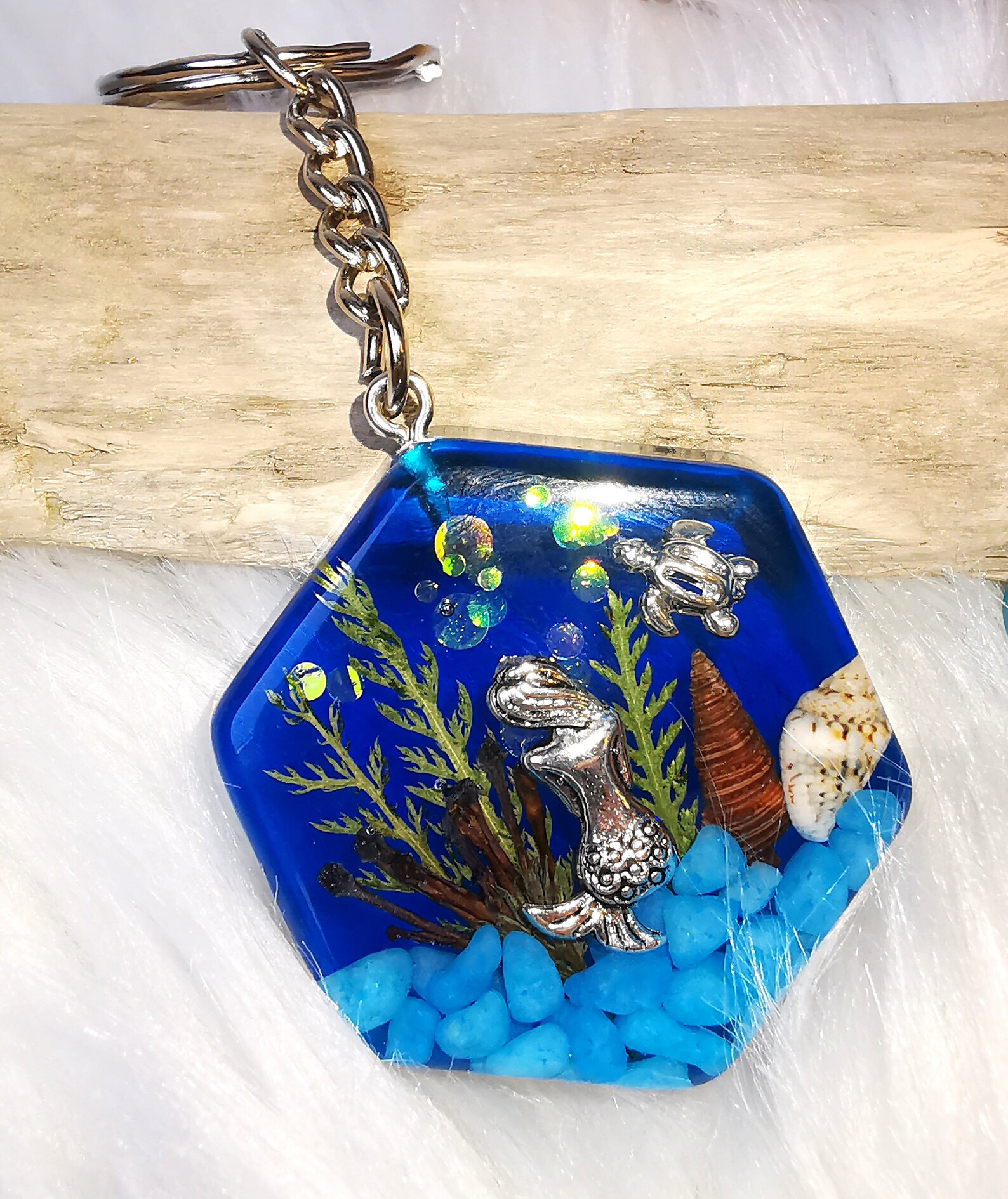 Mini Aquarium Mermaid Anchor Keychain Pendant Pocket Tree Owl Tree of