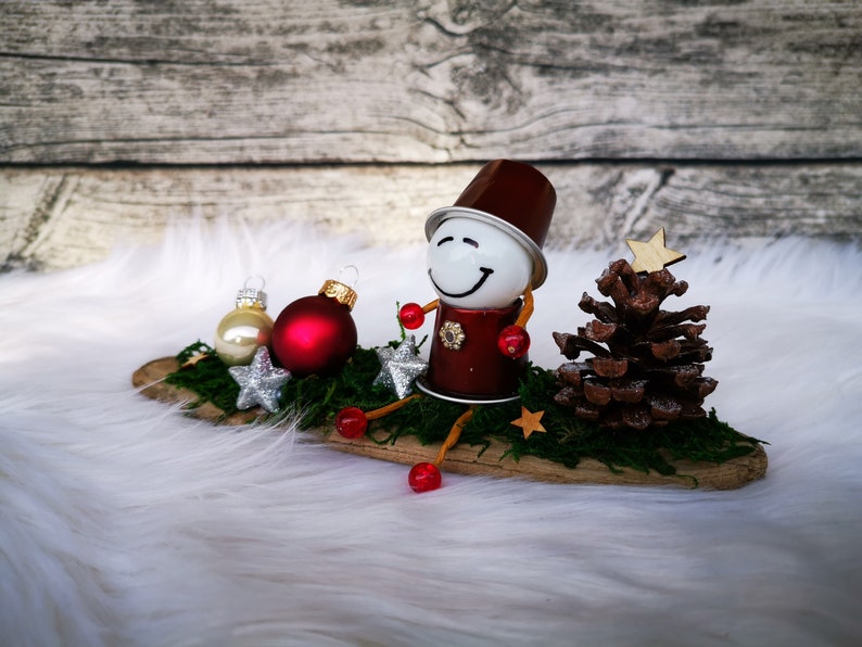 Advent set with upcycled gnome from Nespresso capsules driftwood nature Christmas decoration lucky charm star glass ball Christmas decoration image 2