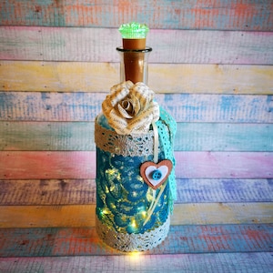 Illuminated decoration bottle with lace heart maritim deco bottle light bottle bottle lamp bottle lamp lamp