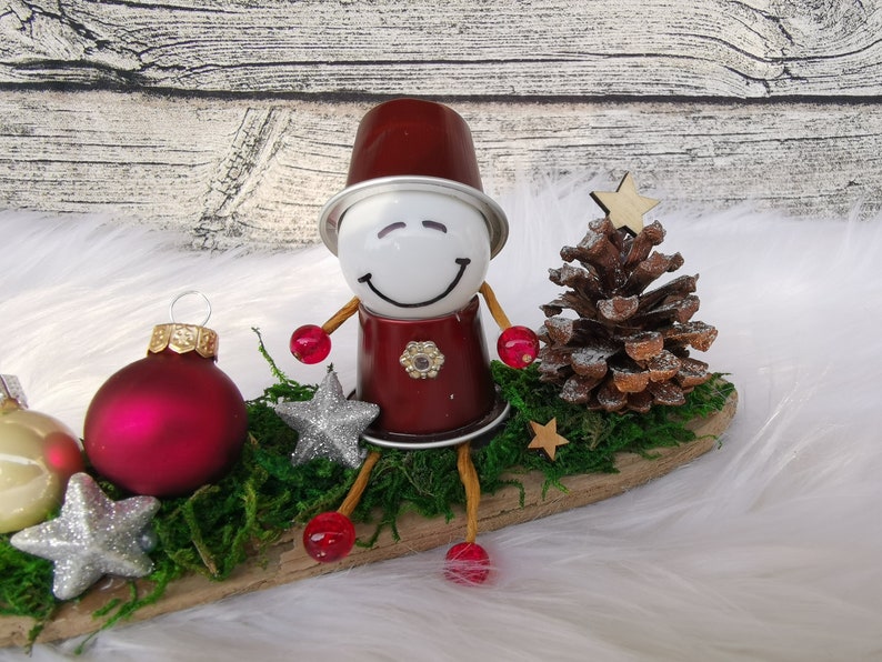 Advent set with upcycled gnome from Nespresso capsules driftwood nature Christmas decoration lucky charm star glass ball Christmas decoration image 4