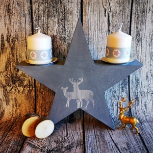 Advent Arrangement Candle Holder Advent Decoration Star Christmas Candles in Concrete Look Deer Nature Candlestick