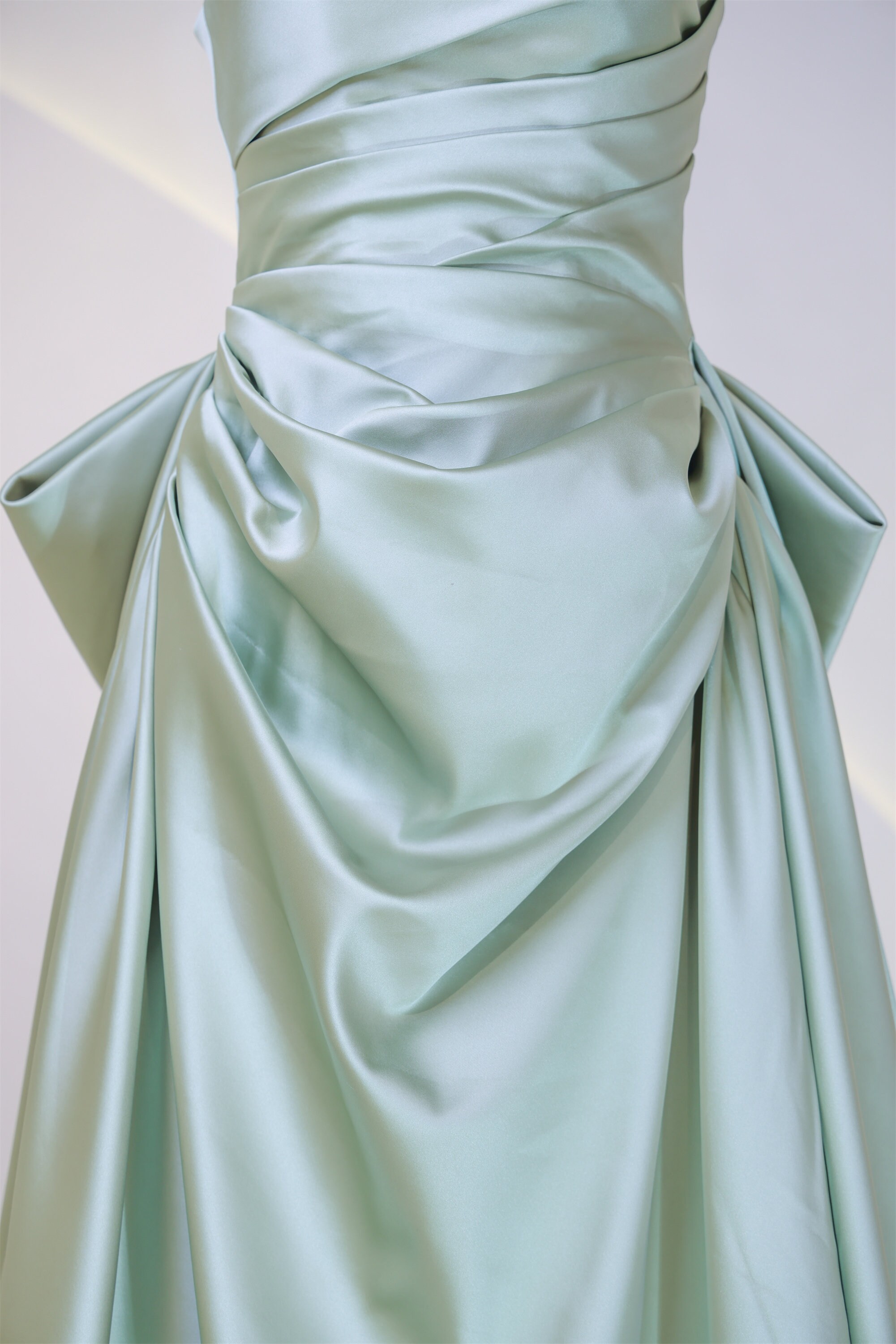 Light Sage Green Satin Wedding Dress Sage Bridal Dress With Back Bow Light Sage Green Satin Wedding Dress Sage Bridal Dress With Back Bow