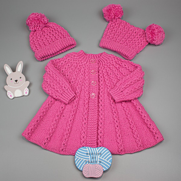 Baby Swing Coat, Booties  and Hats PDF Knitting Pattern