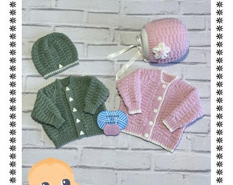 Baby Cardigan, Hat & Bonnet PDF knitting pattern