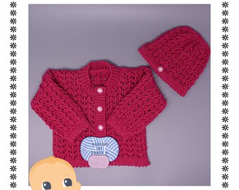 Baby Cardigan, & Hat PDF Knitting Pattern