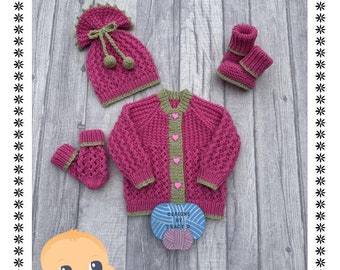 Baby Cardigan, Hat, Mitts & Booties PDF Knitting Pattern Designs By Tracy D