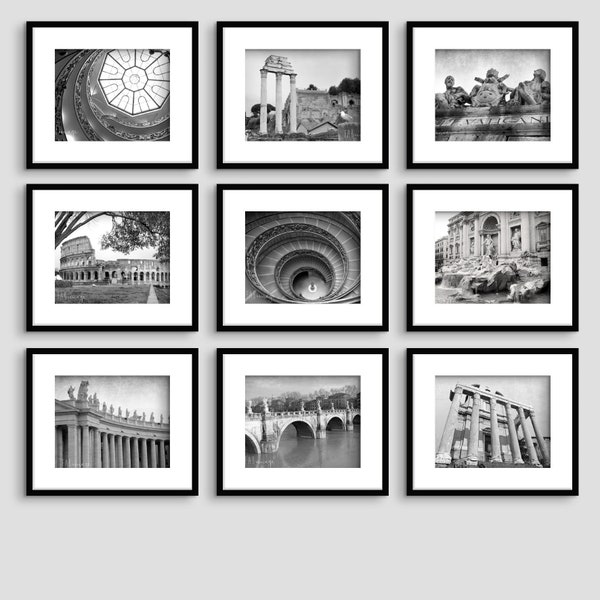 Ensemble de 9 photos, Italie, vues de Rome, livrées sans cadres, couleur ou noir et blanc, format carré ou paysage, wall art, fine art