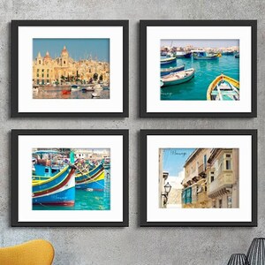 Set of 4 photos of Malta, Valletta, Port of Marsaxlokk, Wall art, black and white or color, home decor, fine art.