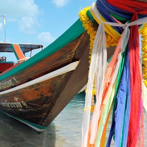 Thailand Photography, Thai Longtails Boats, Koh Samui, Beach, Home deco, fine art, Photo or canvas.