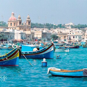 Photograph of Malta, Port of Marsaxlokk, fishing boats, home decor, fine art, photo or canvas.