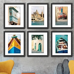 Set di 6 foto di Malta, La Valletta, Porto di Marsaxlokk, Wall art, Fine art, Home deco, a colori o in bianco e nero.