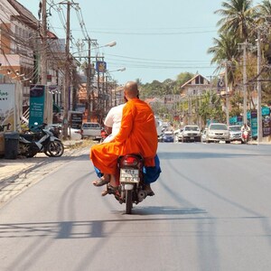 Photography from Thailand, Koh Samui, Buddhist monk on scooter, Home deco, fine art, Photo or canvas.