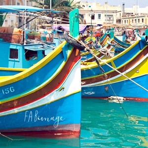 Photograph of Malta, Port of Marsaxlokk, fishing boats, home decor, fine art, photo or canvas.