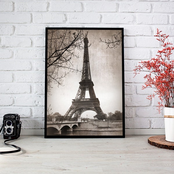 Photographie de Paris, la Tour Eiffel et la Seine, noir et blanc, home Decor, fine art, toile