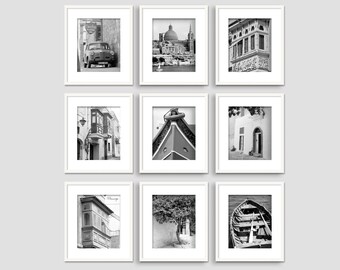 Set of 9 photos of Malta, Valletta, color or black and white, square or vertical format, wall art, fine art, home decor.