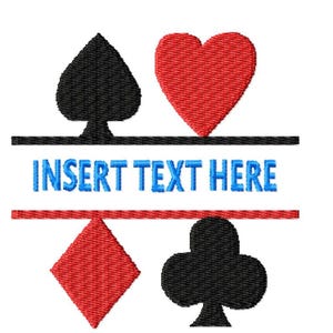 Cadre de broderie symboles de cartes à jouer à utiliser avec du texte - fichier de broderie - tous les formats, 2 tailles