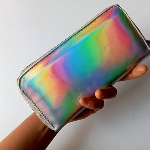 Holographic long wallet, iridescent, vinyl wallet, Holographic bag, metallic wallet