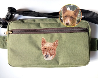 Marsupio per cani personalizzato, borsa a tracolla per orecchie di cane, borsa da cintura per animali ricamata, marsupio con contorno di animali domestici, regalo per mamma, papà