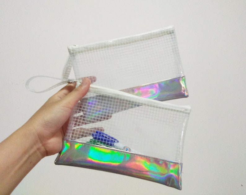 Pencil Case,Holographic Clear Bag,Makeup Bag,Cosmetic bag,Back to School,Transparent bag,Gift for Her image 7