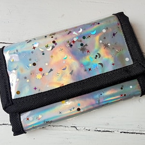 Galaxy Holographic wallet, trifold wallet, iridescent, vinyl wallet, Holographic bag, metallic wallet